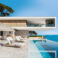 Contemporary house with pool. Pool deck at private villa. 3d ill